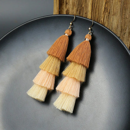 1 Pair Bohemian Solid Color Tassel Zinc Alloy Drop Earrings