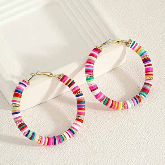 1 Pair Bohemian Sweet Color Block Beaded Soft Clay Earrings