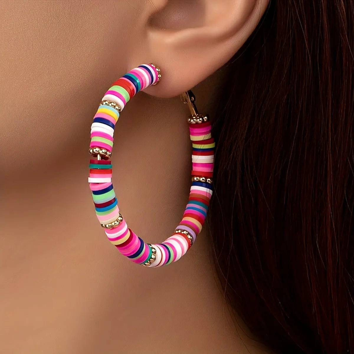 1 Pair Bohemian Sweet Color Block Beaded Soft Clay Earrings