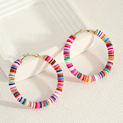 1 Pair Bohemian Sweet Color Block Beaded Soft Clay Earrings