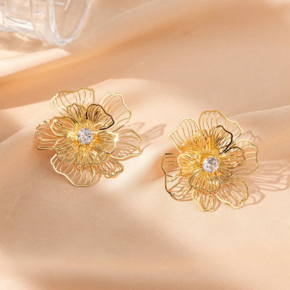 1 Pair Bohemian Sweet Flower Butterfly Hollow Out Inlay Copper Alloy Rhinestones Ear Studs