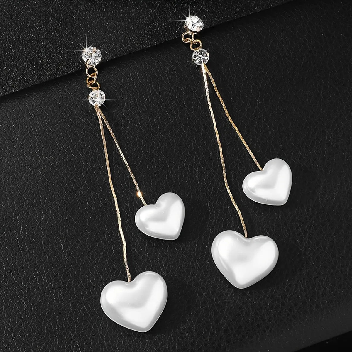 1 Pair Bohemian Sweet Tassel Heart Shape Inlay Imitation Pearl Rhinestones Drop Earrings