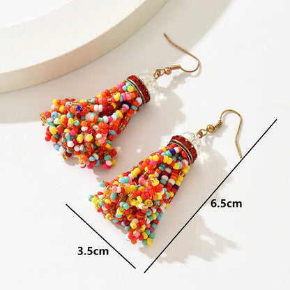 1 Pair Bohemian Tassel Plastic Seed Bead Chandelier Earrings