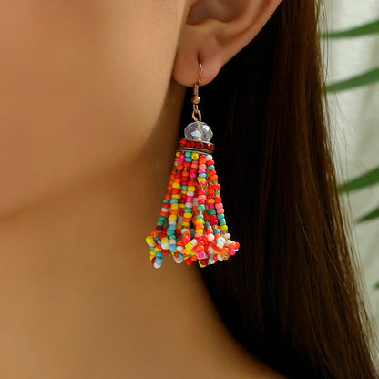 1 Pair Bohemian Tassel Plastic Seed Bead Chandelier Earrings