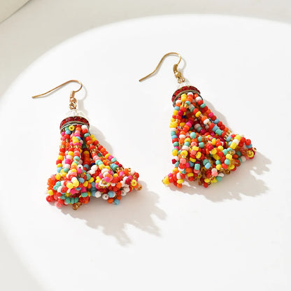 1 Pair Bohemian Tassel Plastic Seed Bead Chandelier Earrings