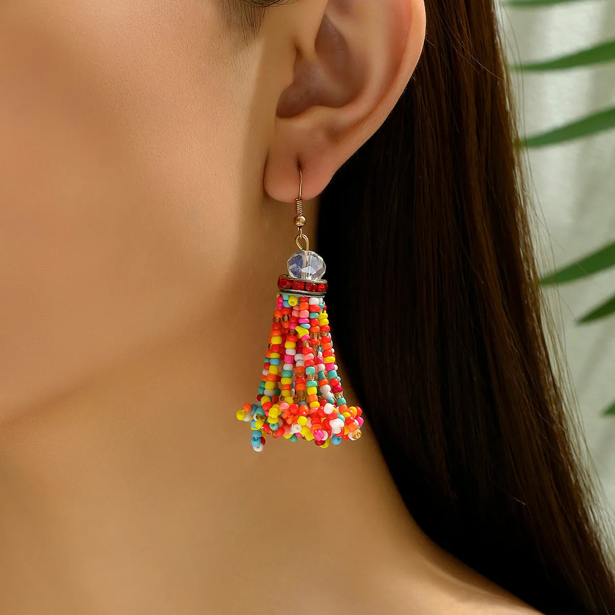 1 Pair Bohemian Tassel Plastic Seed Bead Chandelier Earrings