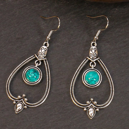 1 Pair Bohemian Water Droplets Inlay Alloy Turquoise Drop Earrings