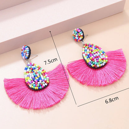 1 Pair Bohemian Water Droplets Tassel Seed Bead Drop Earrings