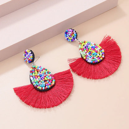 1 Pair Bohemian Water Droplets Tassel Seed Bead Drop Earrings