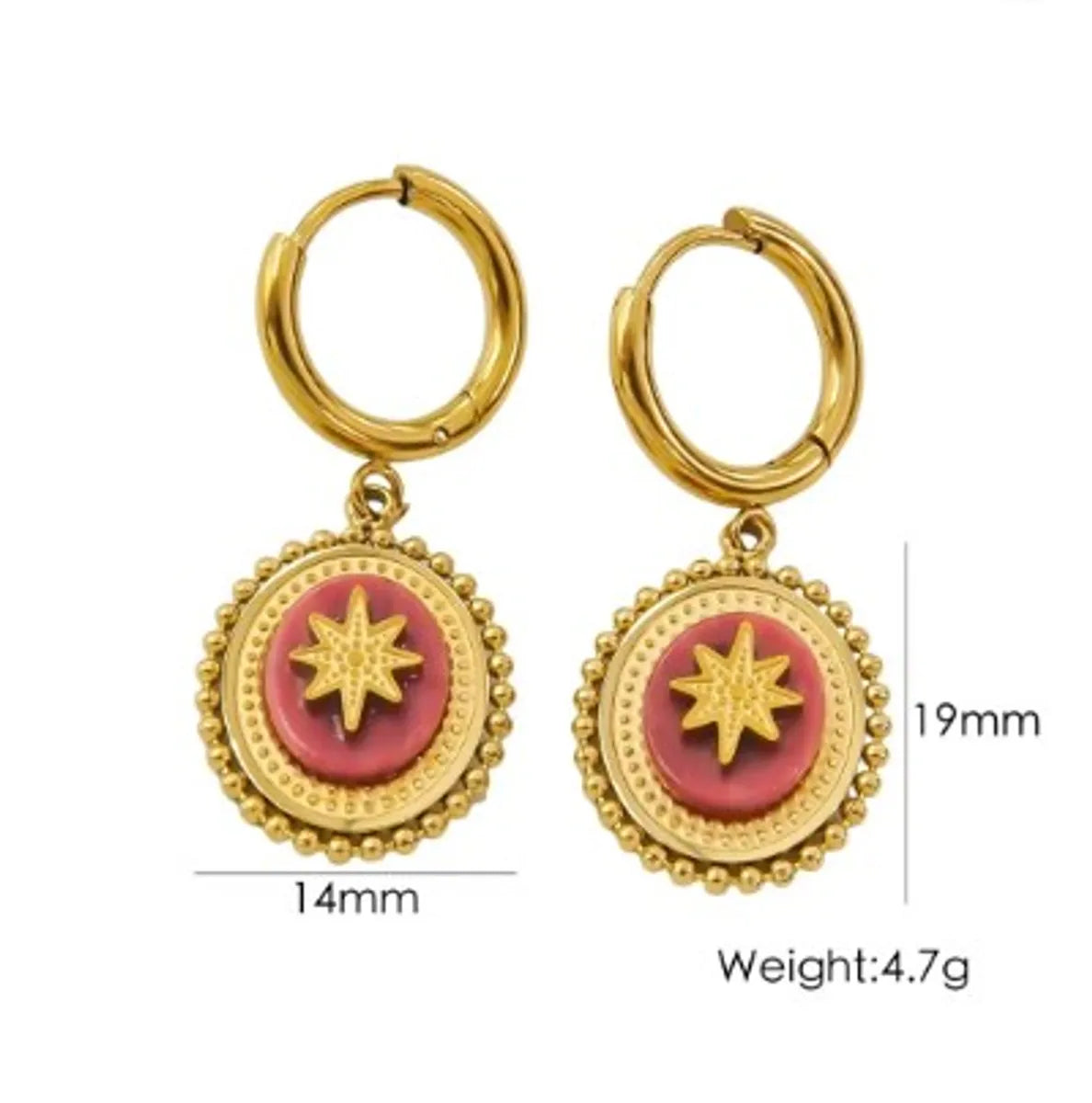 1 Pair British Style Color Block Oval Plating Inlay Stainless Steel Natural Stone 14k Gold Plated Drop Earrings