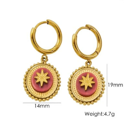 1 Pair British Style Color Block Oval Plating Inlay Stainless Steel Natural Stone 14k Gold Plated Drop Earrings