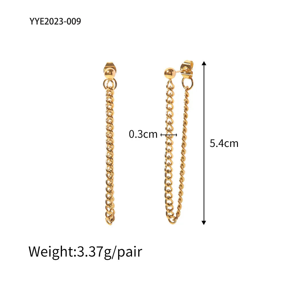 1 Pair British Style Solid Color Plating 201 Stainless Steel 18K Gold Plated Drop Earrings