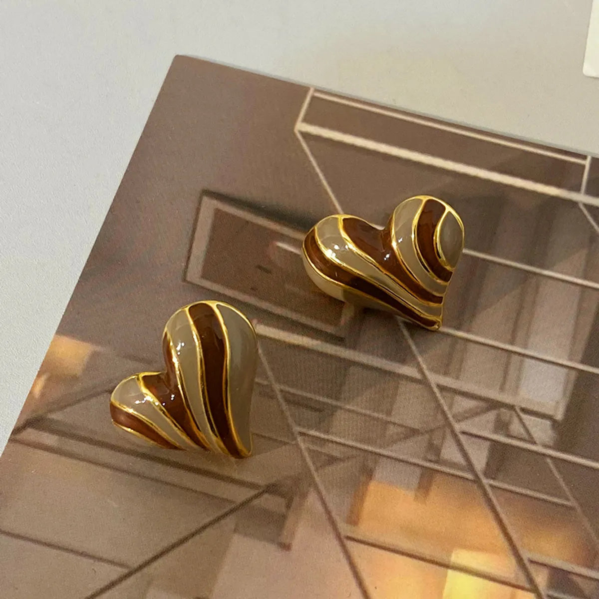 1 Pair Business Heart Shape Plating Copper 18K Gold Plated Ear Studs