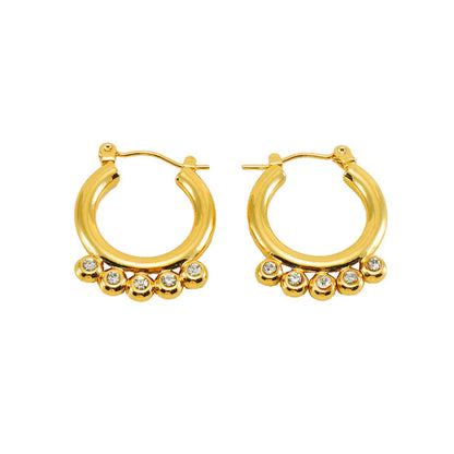 1 Pair Business Simple Style Round Polishing Plating Inlay Stainless Steel Titanium Steel Rhinestones Zircon 18k Gold Plated Earrings