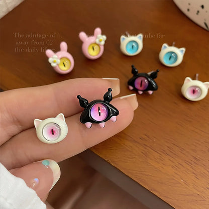 1 Pair Cartoon Style Animal Eye Stoving Varnish Inlay Alloy Opal Ear Studs