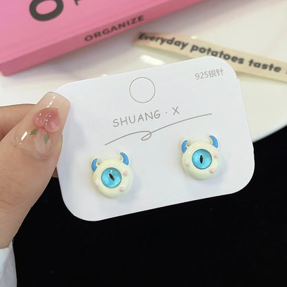 1 Pair Cartoon Style Animal Eye Stoving Varnish Inlay Alloy Opal Ear Studs