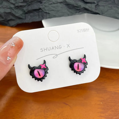 1 Pair Cartoon Style Animal Eye Stoving Varnish Inlay Alloy Opal Ear Studs