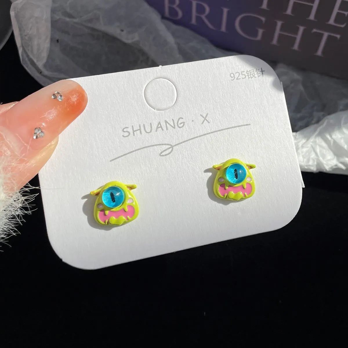 1 Pair Cartoon Style Animal Eye Stoving Varnish Inlay Alloy Opal Ear Studs