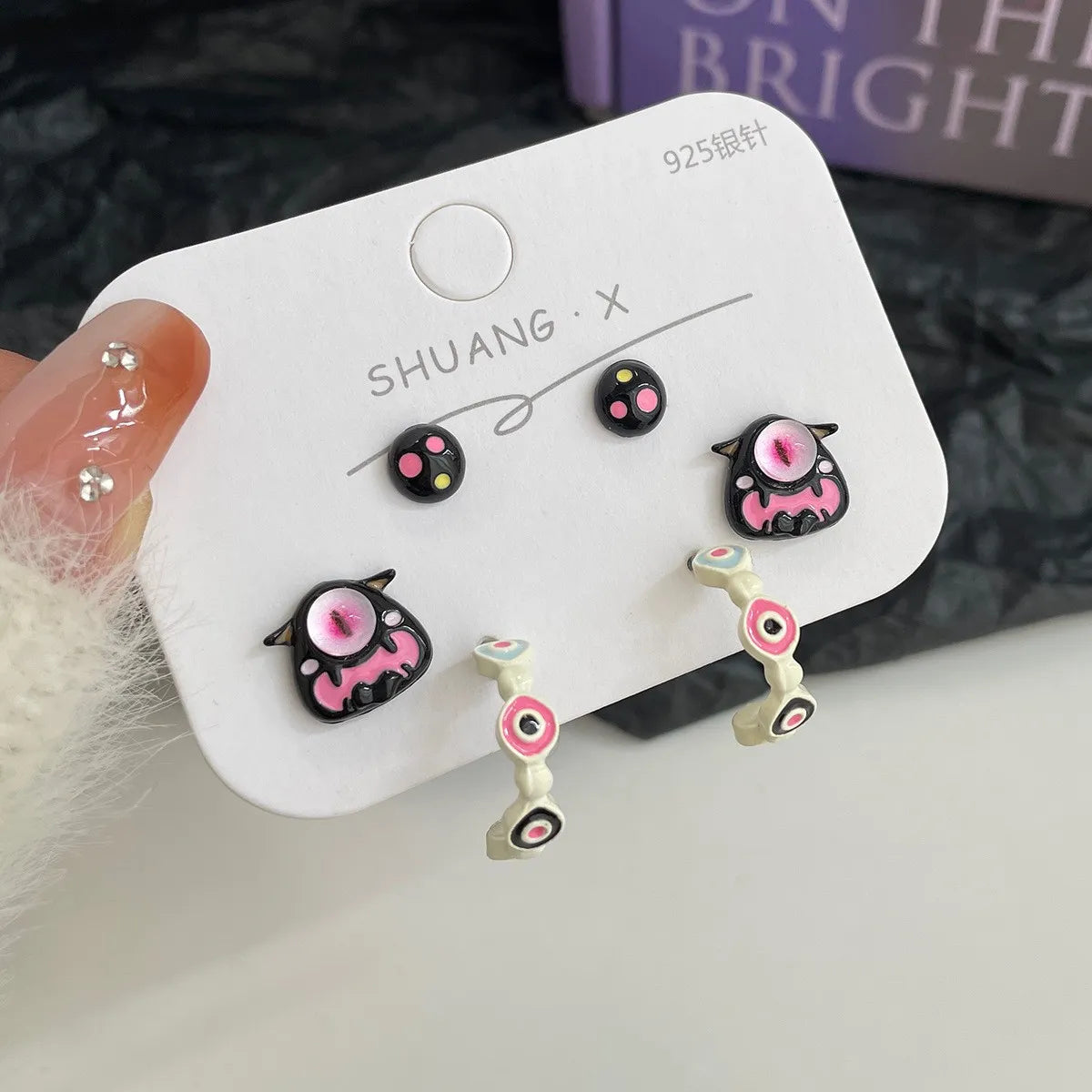 1 Pair Cartoon Style Animal Eye Stoving Varnish Inlay Alloy Opal Ear Studs