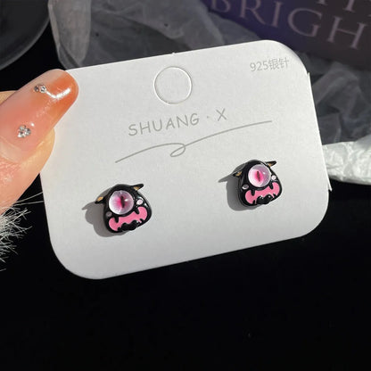 1 Pair Cartoon Style Animal Eye Stoving Varnish Inlay Alloy Opal Ear Studs