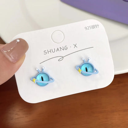 1 Pair Cartoon Style Animal Eye Stoving Varnish Inlay Alloy Opal Ear Studs