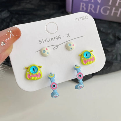 1 Pair Cartoon Style Animal Eye Stoving Varnish Inlay Alloy Opal Ear Studs