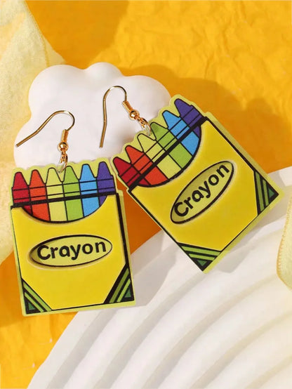 1 Pair Cartoon Style Artistic Letter Pencil Slice Printing Painted Arylic Drop Earrings