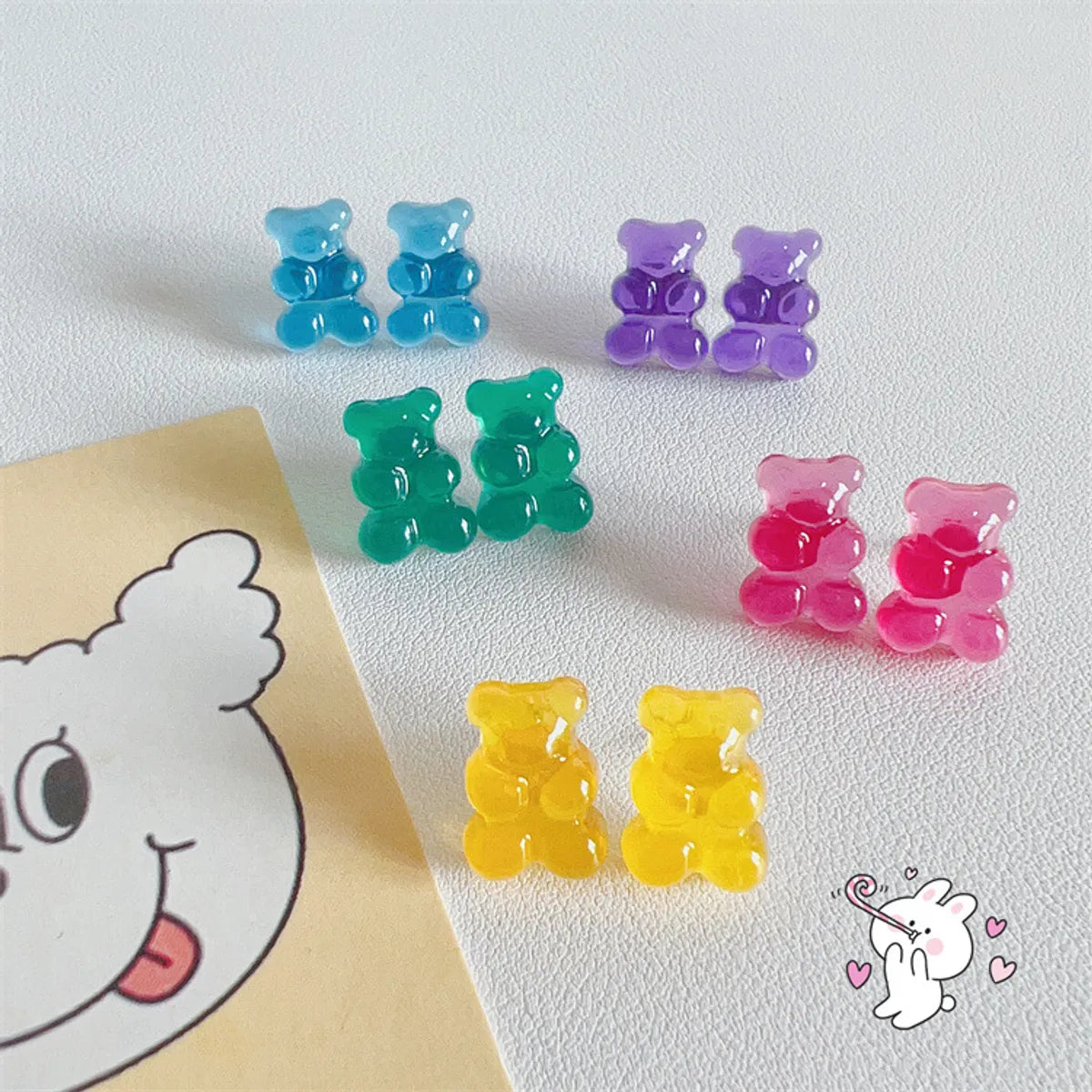 1 Pair Cartoon Style Bear Plastic Resin Women'S Rings Earrings