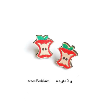 1 Pair Cartoon Style Book Rainbow Apple Wood Printing Women'S Ear Studs