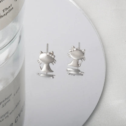 1 Pair Cartoon Style Cat Plating Sterling Silver White Gold Plated Ear Studs