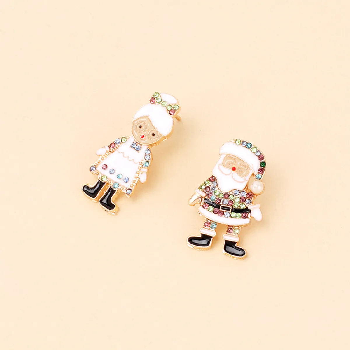 1 Pair Cartoon Style Christmas Santa Claus Plating Inlay Alloy Rhinestones Ear Studs