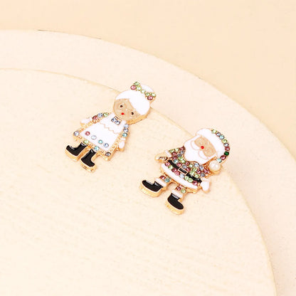 1 Pair Cartoon Style Christmas Santa Claus Plating Inlay Alloy Rhinestones Ear Studs