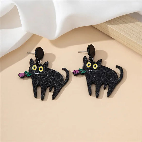1 Pair Cartoon Style Cute Animal Cat Rose Slice Printing Arylic Drop Earrings