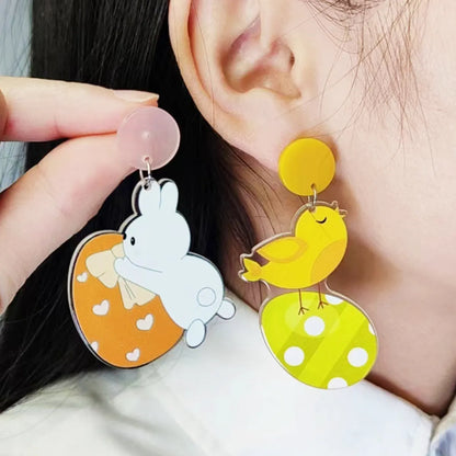 1 Pair Cartoon Style Cute Animal Egg Printing Arylic Drop Earrings