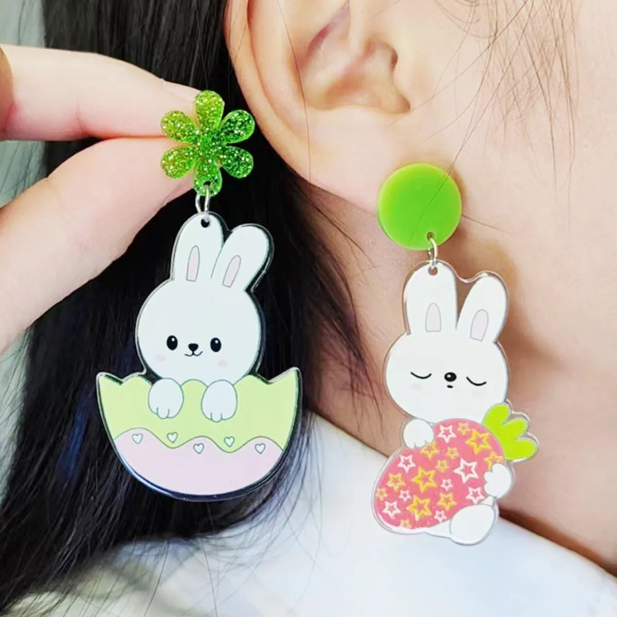 1 Pair Cartoon Style Cute Animal Egg Printing Arylic Drop Earrings