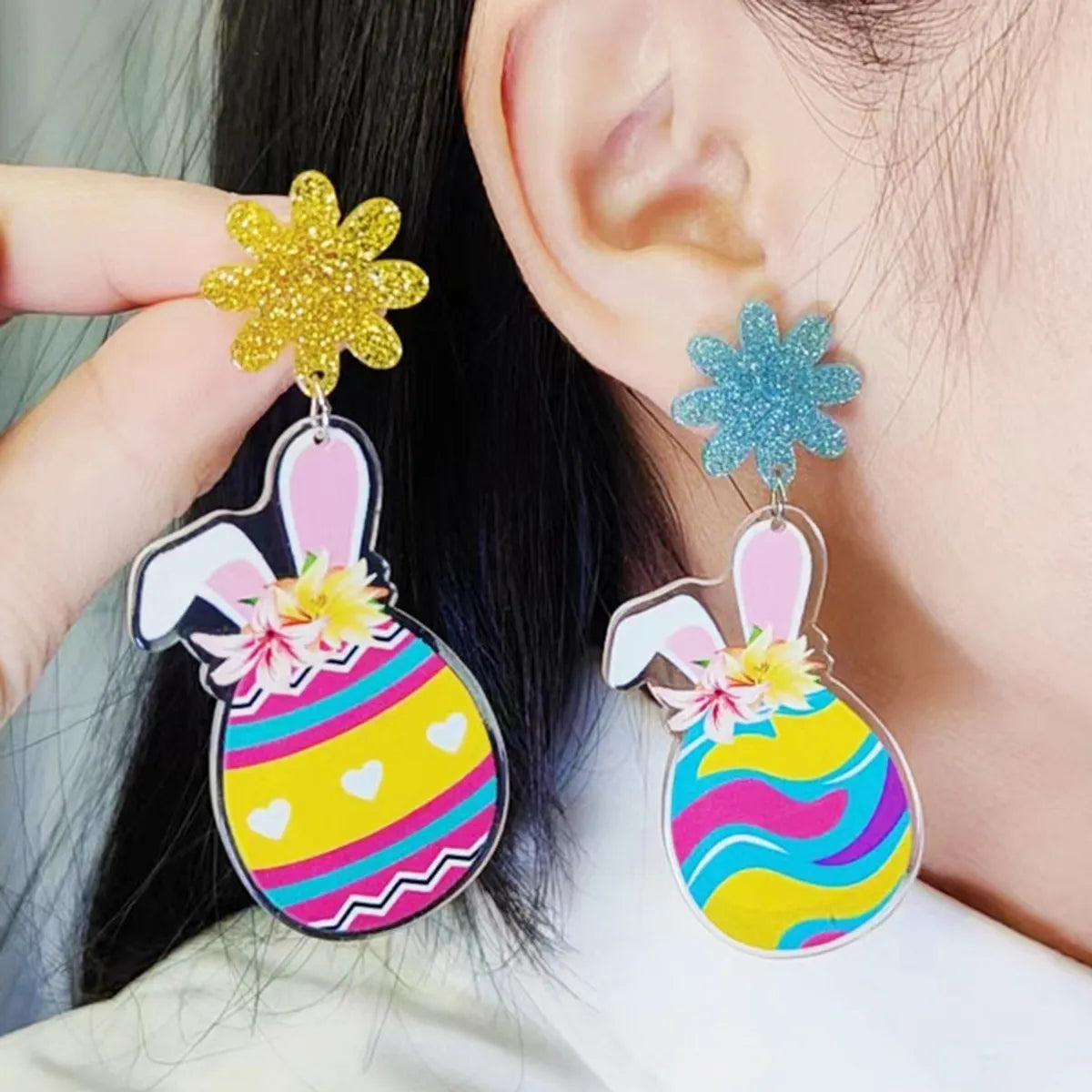 1 Pair Cartoon Style Cute Animal Egg Printing Arylic Drop Earrings