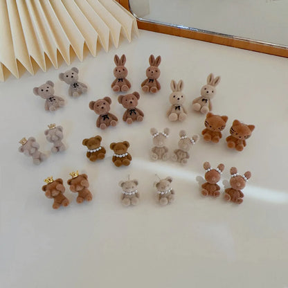 1 Pair Cartoon Style Cute Bear Alloy Ear Studs