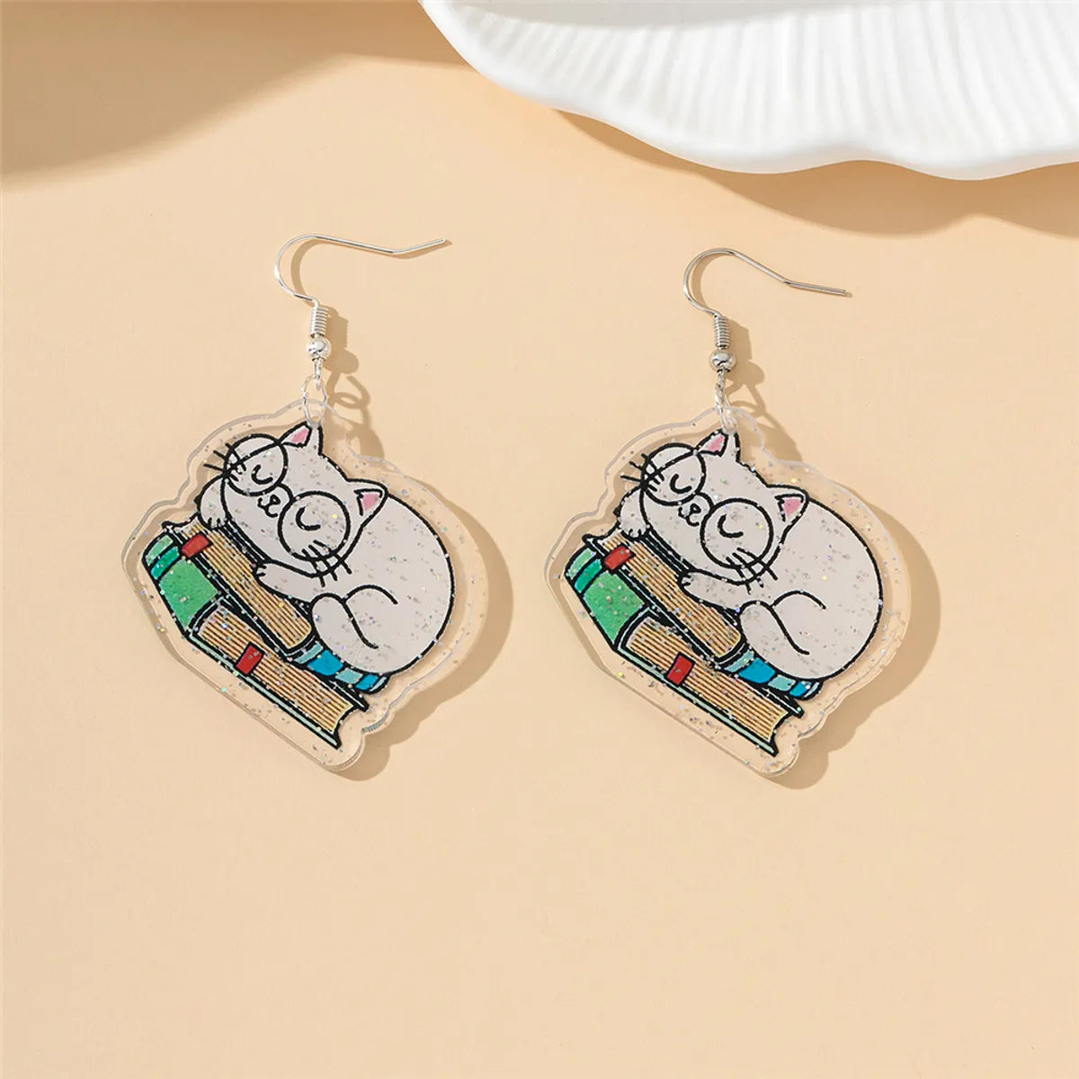 1 Pair Cartoon Style Cute Book Animal Slice Printing Arylic Drop Earrings