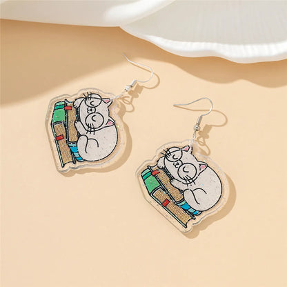 1 Pair Cartoon Style Cute Book Animal Slice Printing Arylic Drop Earrings