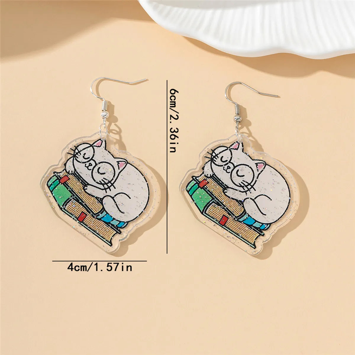 1 Pair Cartoon Style Cute Book Animal Slice Printing Arylic Drop Earrings