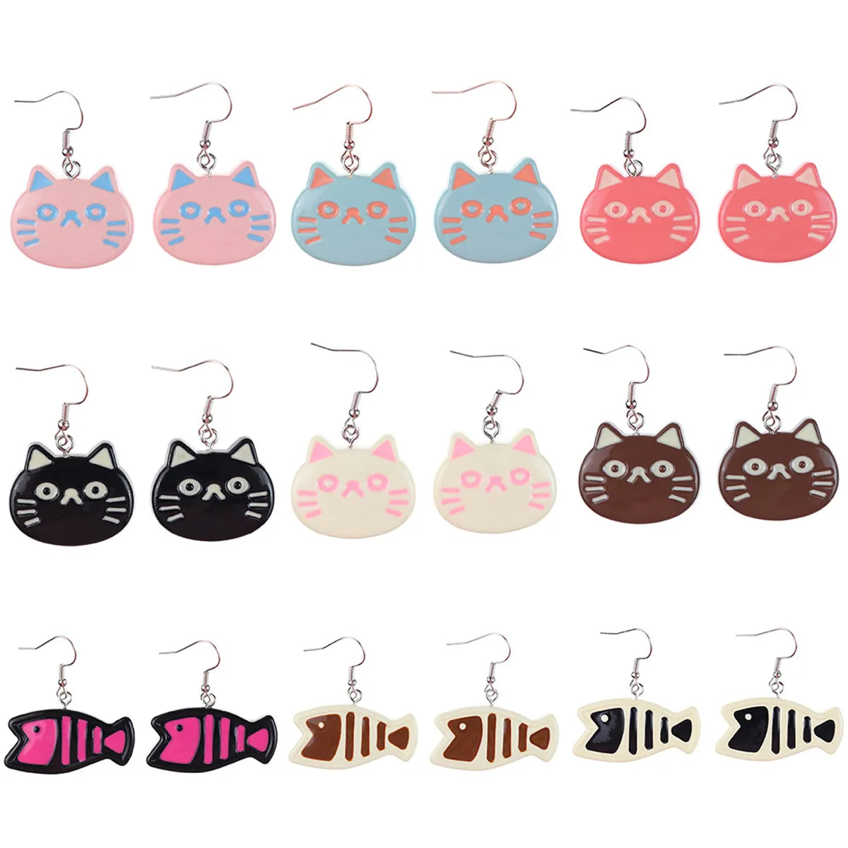 1 Pair Cartoon Style Cute Cat Fish Plastic Drop Earrings