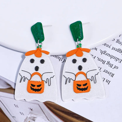 1 Pair Cartoon Style Cute Funny Pumpkin Printing Arylic Drop Earrings