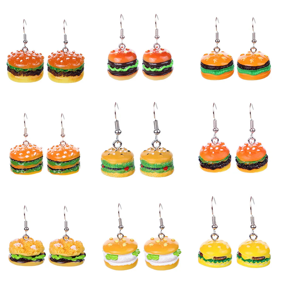 1 Pair Cartoon Style Cute Hamburger Plastic Drop Earrings