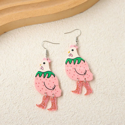 1 Pair Cartoon Style Cute Hen Arylic Drop Earrings