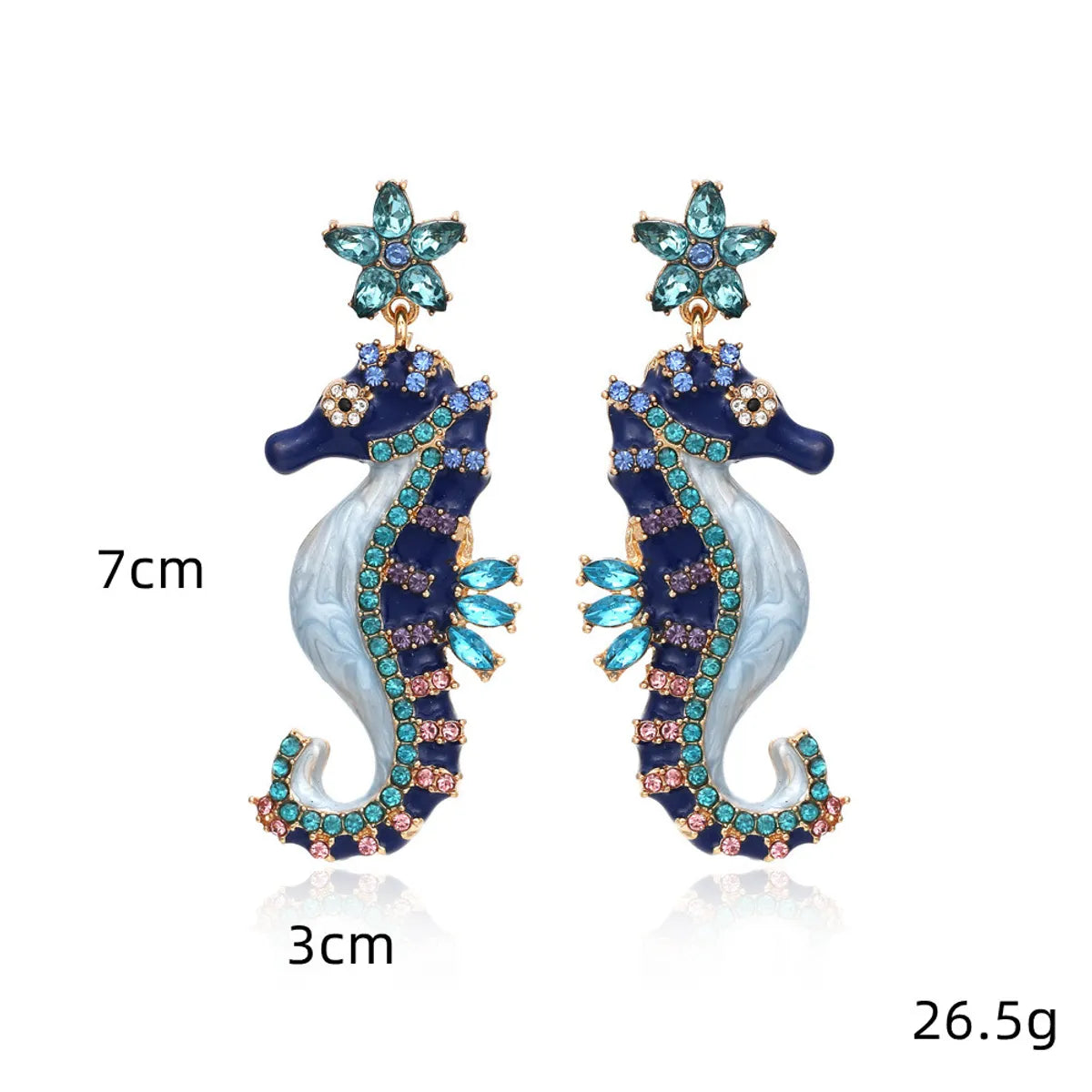 1 Pair Cartoon Style Cute Hippocampus Enamel Zinc Alloy Rhinestones Drop Earrings