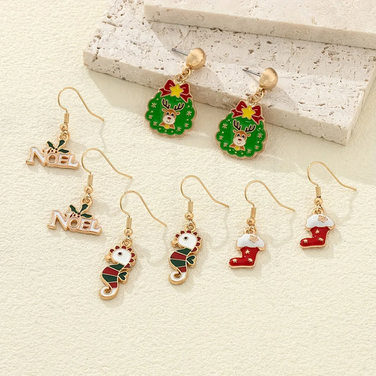 1 Pair Cartoon Style Cute Letter Hippocampus Elk Alloy Drop Earrings