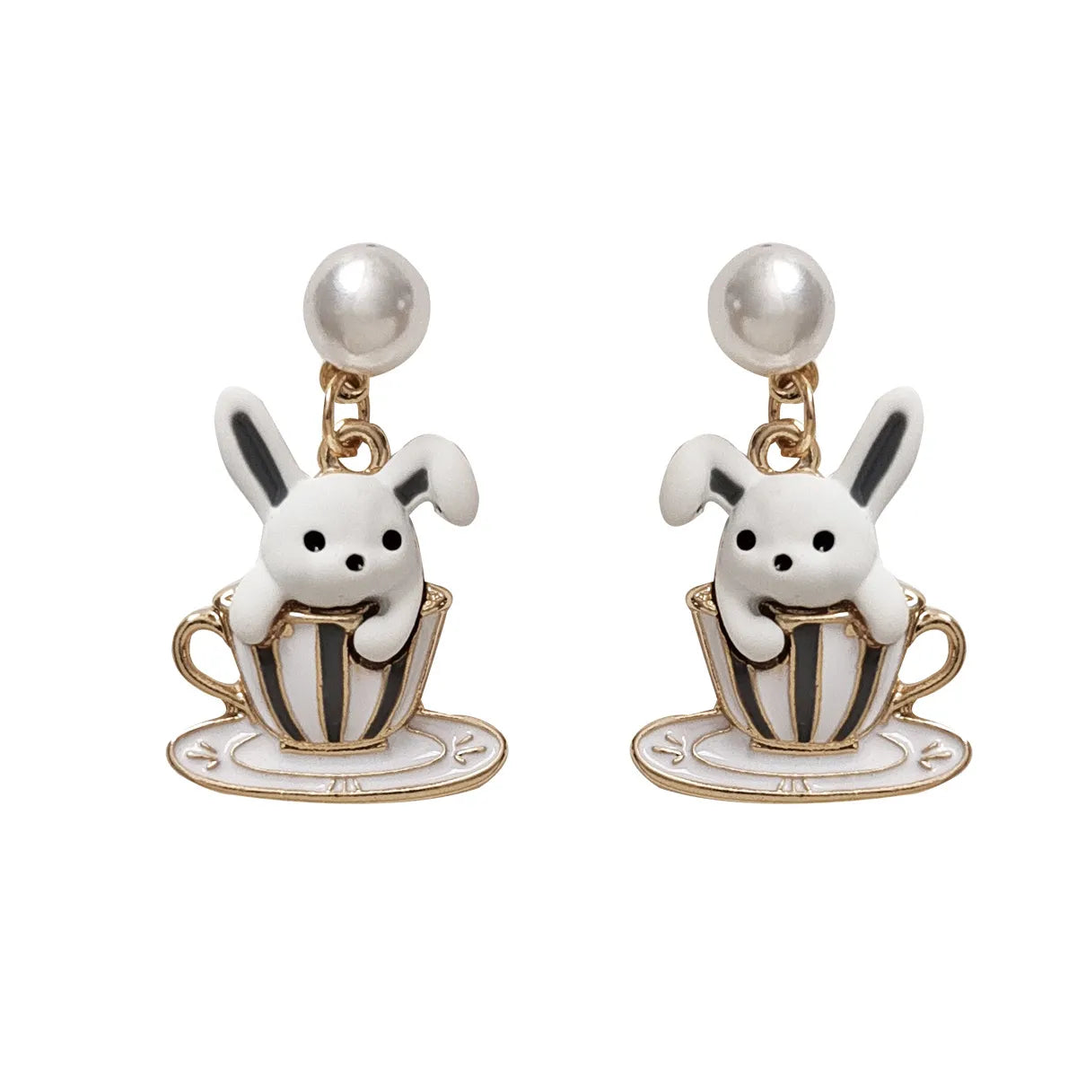 1 Pair Cartoon Style Cute Rabbit Enamel Stoving Varnish Plating Imitation Pearl Alloy Drop Earrings