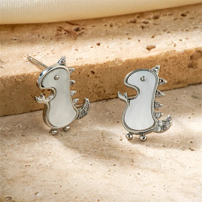 1 Pair Cartoon Style Cute Shiny Dinosaur Inlay Copper Zircon K Gold Plated Ear Studs