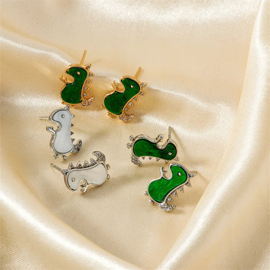 1 Pair Cartoon Style Cute Shiny Dinosaur Inlay Copper Zircon K Gold Plated Ear Studs