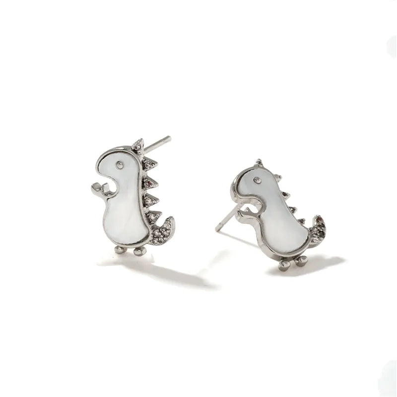 1 Pair Cartoon Style Cute Shiny Dinosaur Inlay Copper Zircon K Gold Plated Ear Studs